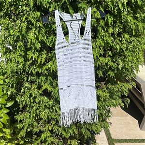 Beach Bunny White crochet coverup dress with fringe